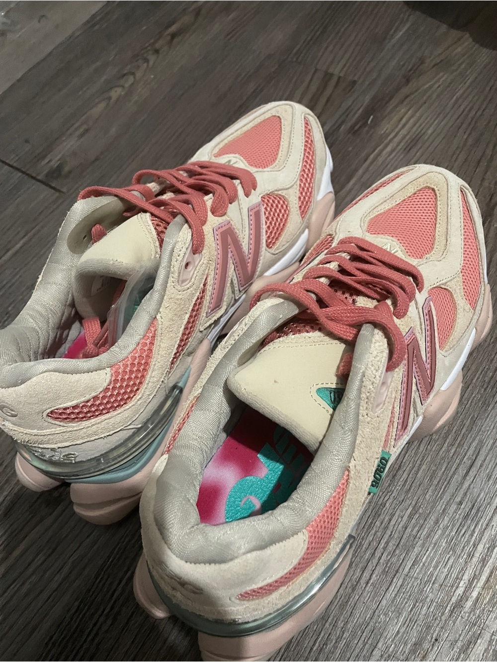 New Balance 9060 Pink and Cream Mesh Athletic Sneakers - Picture 2 of 3